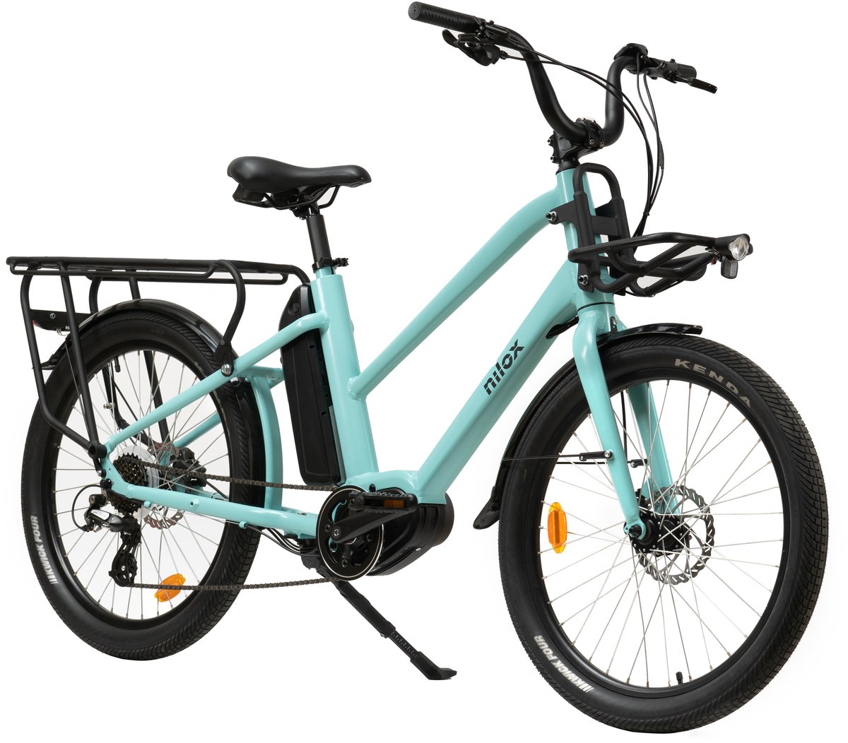 Nilox C2, Ebike Cargo Mid, Bici Elettrica Fino a 15 kg Anteriori e 50 kg Posteriori, Autonomia fino a 60 km, Motore BAFANG M400 250W, Batteria 13 Ah 468 Wh, Freni idraulici e cambio SHIMANO 7 velocità