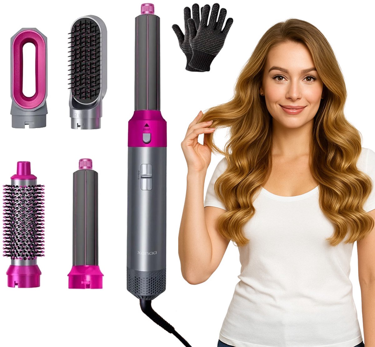 XANAA® - 5 in 1 Airstyler Professioneel Grijs/Lila - 2024 editie - Multistyler - Föhn - Föhnborstel - Heteluchtborstel - Krulborstel - Hairstyler - Krultang - Hairwrap met 65.000 RPM 1000W met warmte tot 110 graden. Geschikt voor kapsalon