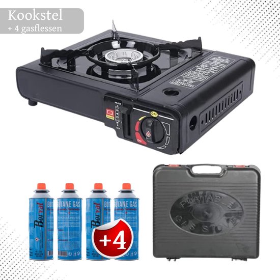 Draagbare Gasfornuis - Camping Kookstel - Gas Stove - Gasfornuis - Kooktoestel - Outdoor - Op Reis - 4 gasflessen