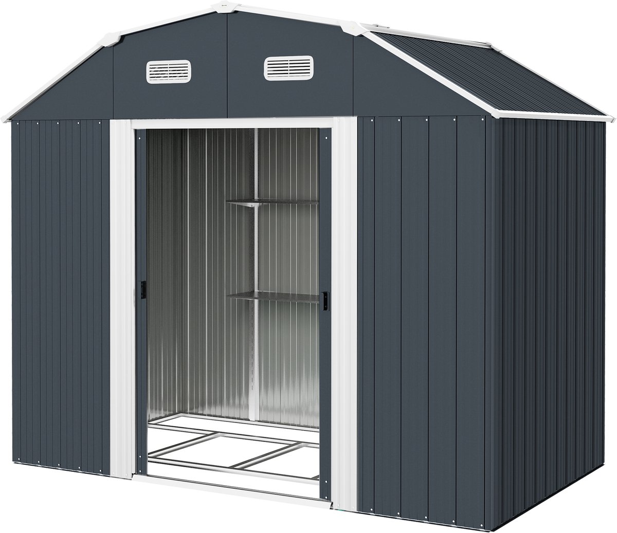 Metalen Gereedschapsschuur met Fundering 132x238x198 cm - Grijs