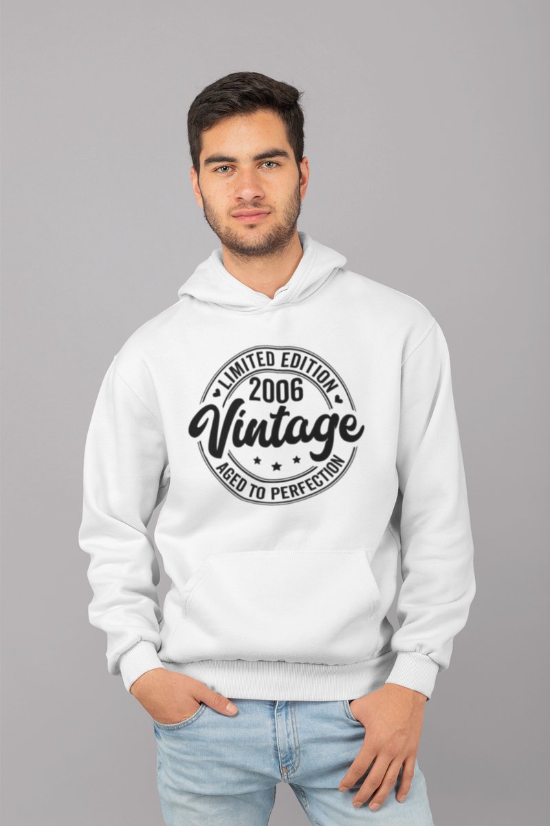 2006 Jaar Wit Hoodie Heren - Maat XL - Aged Vintage - Verjaardag Cadeau Mannen - Limited Edition