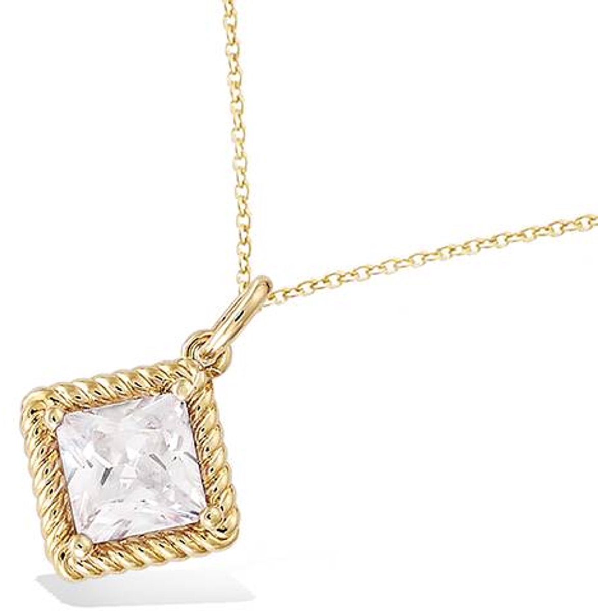 CHIVAL Zerra Ketting Dames – 18K Verguld Goud – Vierkante Zirkonia Hanger – Minimalistisch & Elegant - Solitair Design - Cadeau voor Haar - Hypoallergeen