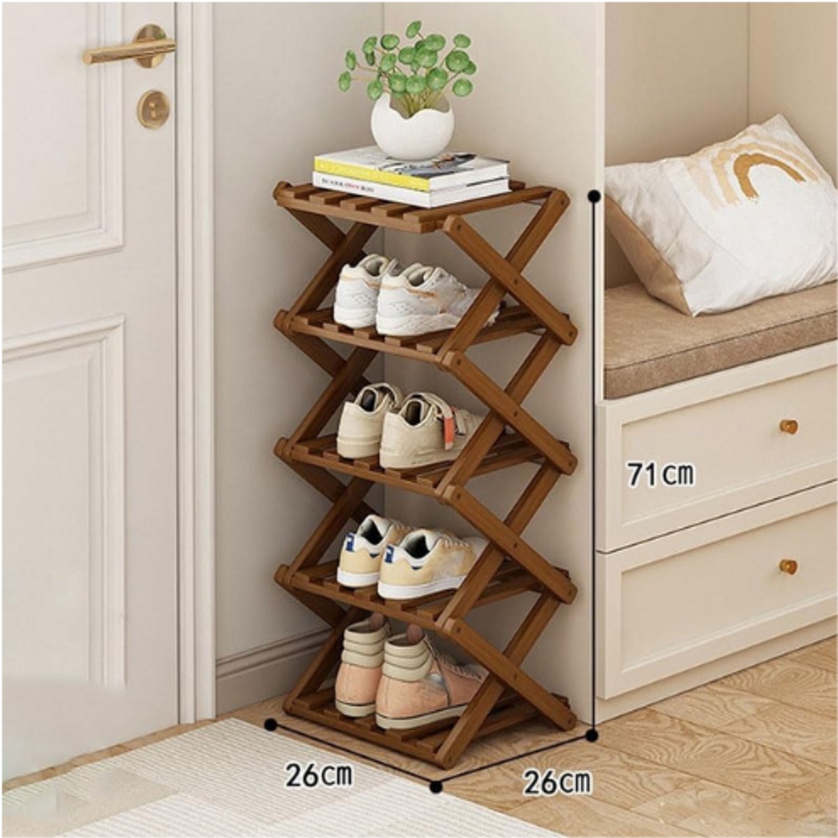 Bamboe Opvouwbaar Schoenenrek - Smal En Hoog Schoenenrek - Draagbare Houten Schoenen Organizer - Voor Binnen Gang En Hal - 2 Laags Of 6 Laags - Bruin