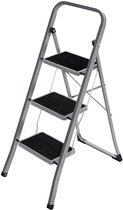 Hoppa! Keukentrapje / Huishoudtrapje - 3-treden Ladder - Sportbreedte 20 cm - Grijs en Zwart