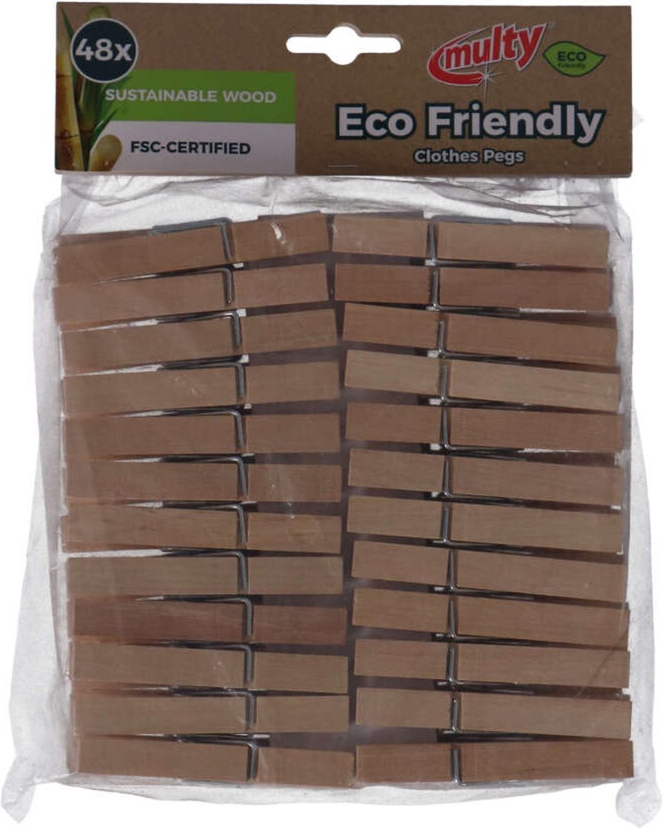 Multy houten wasknijpers - 48 stuks - hout - set van 48