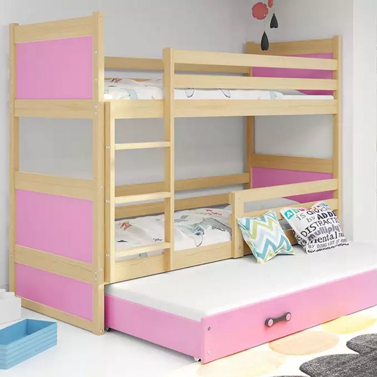 BMS - RICO Triple Jeugdbed - 90x200 - Met Lade - Pine/Pink