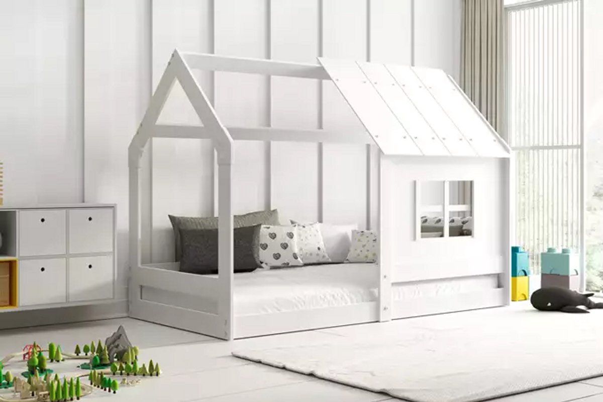 BMS - Kinderbed met Dak - 80x160 cm - Wit - Hout