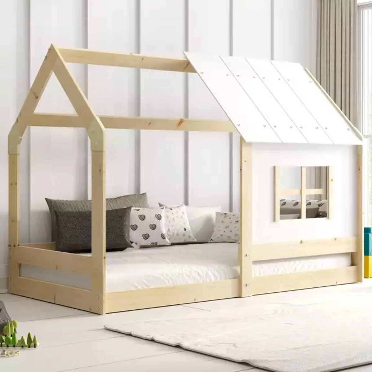BMS - Kinderbed met Dak - Natuurlijk Hout - 80x160 cm