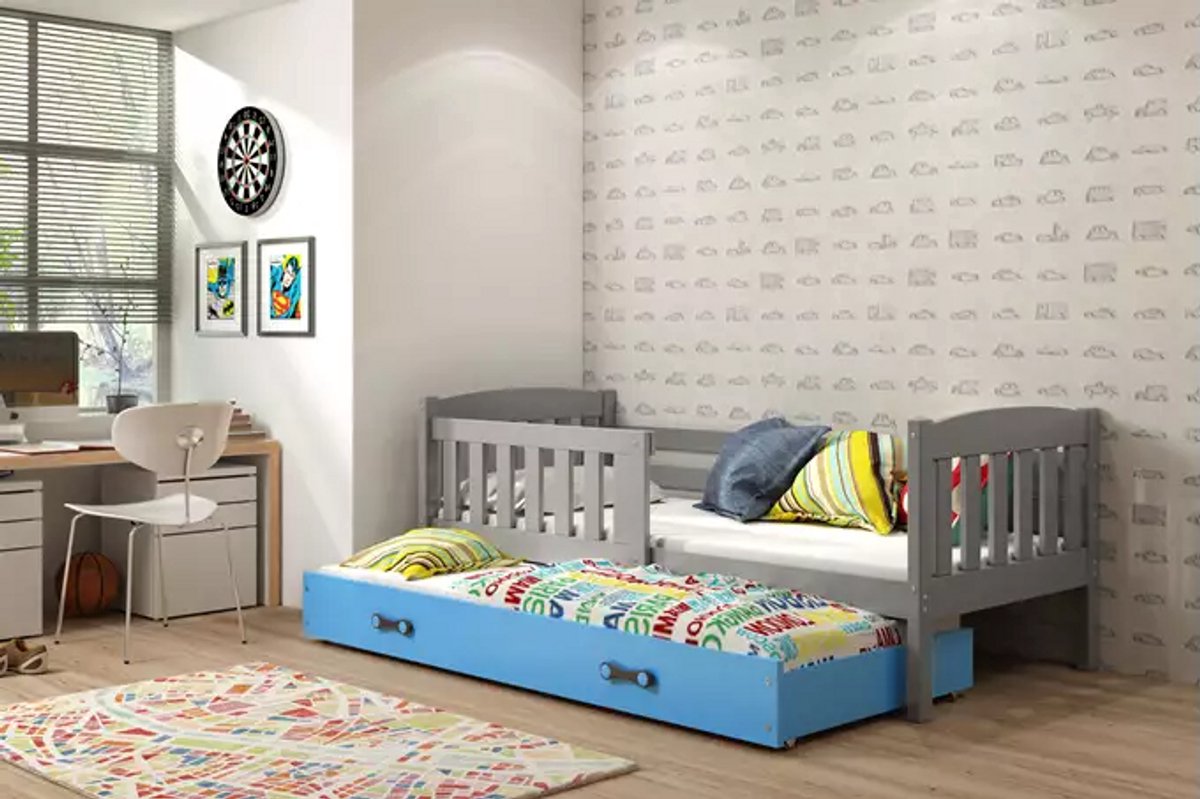 BMS - Uitbreidbaar Kinderbed KUBUŚ - 80X160 - Graphiet/Blauw