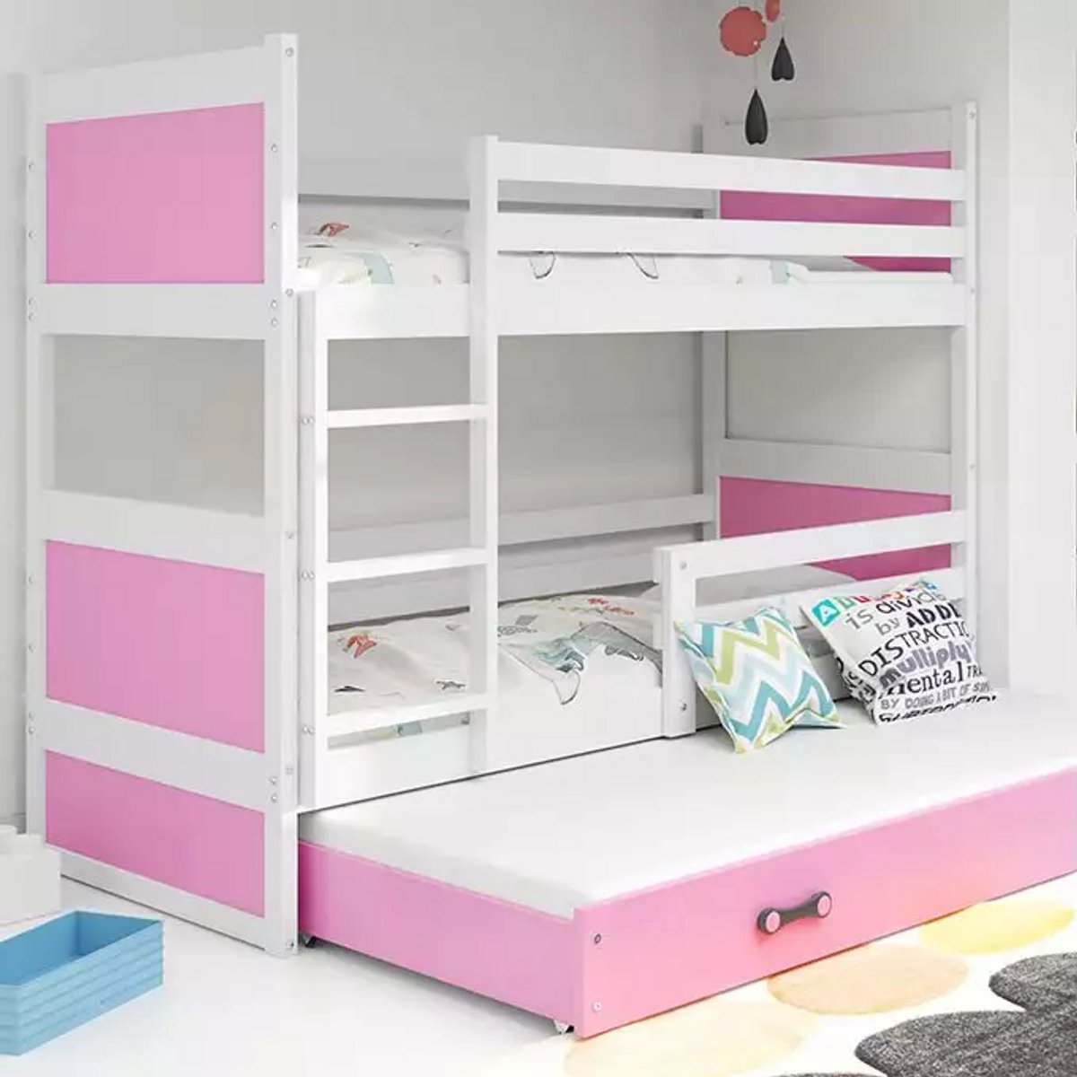 BMS - Triple Youth Bed - 90x200 cm - Wit/Pink
