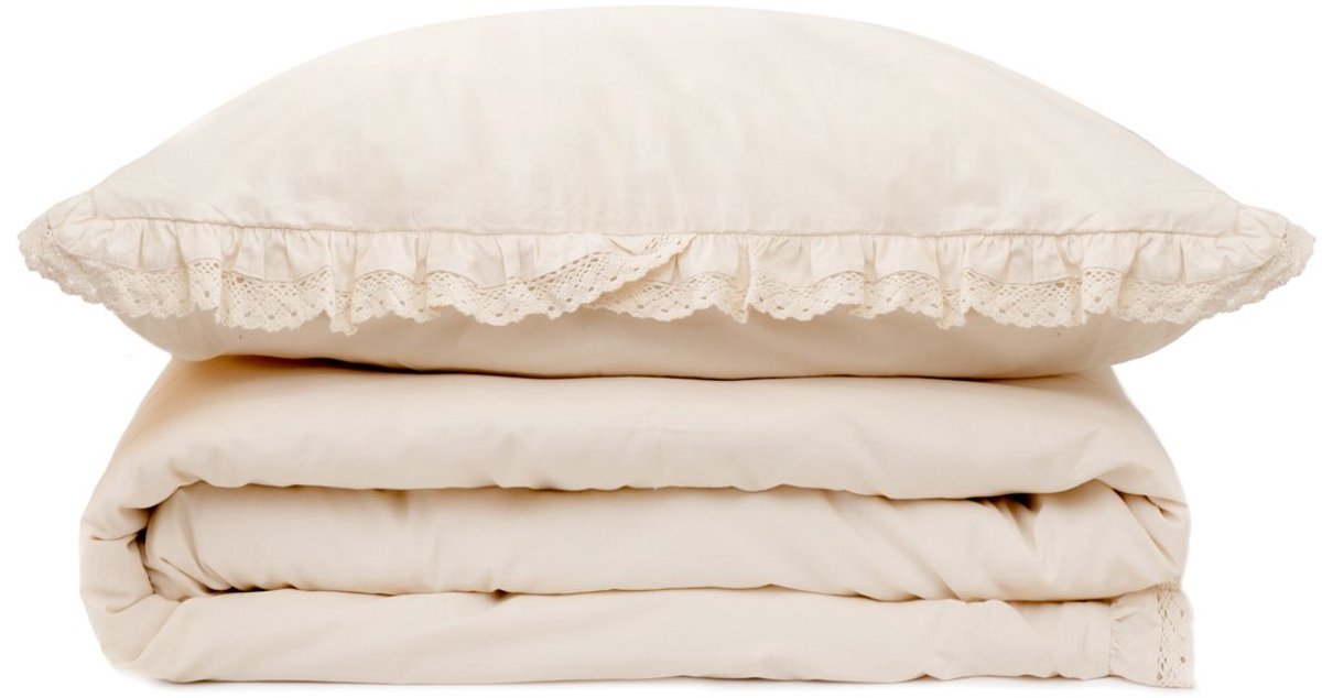 HOMLA MOISES - BEDDING - Beddengoed - Dekbedovertrek - Katoen Beige met Kant PREMIUM - 200x220 cm