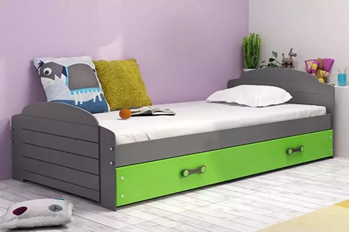 BMS - Junior Bed - 90x200 cm - Met Matras en Lade - Grafiet/Groen