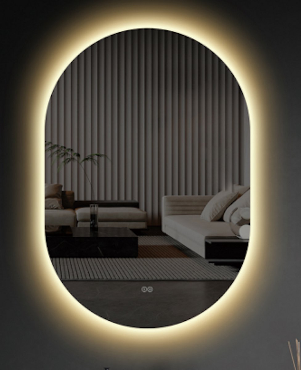 LINEA UNO - Isla 60 x 80 - Frameloos - Spiegel - Ovaal - LED-verlichting (dimbaar) - 301652