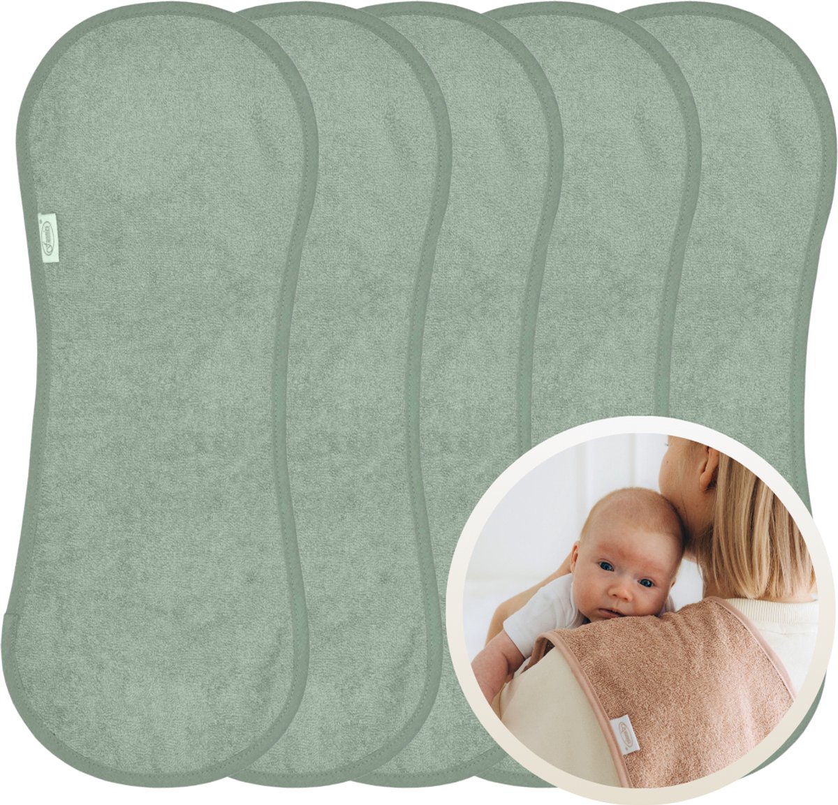 Funnies Spuugdoekjes 5 Stuks Stone Green - Set van 5 Zachte Spuugdoekjes - Monddoekjes - Kwijldoekjes - 20x55 cm - Absorberend en Zacht - 100% Katoenen Badstof - Perfect voor na de Borstvoeding, Voeden en Bescherming van Kleding