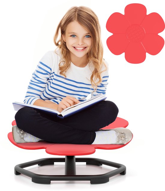 COSTWAY Sensorische draaistoel voor kinderen, 360° kinderdraaistoel, carrousel, autisme, kinderstoel met antislip metalen basis, carrouselstoel voor binnen voor peuters vanaf 3 jaar (rood, bloem)