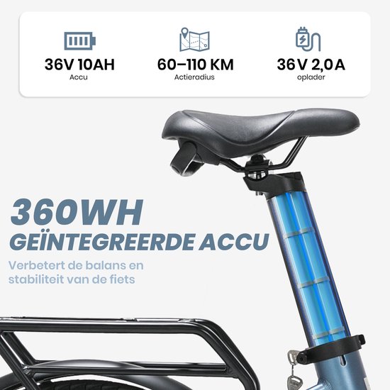 Elektrische Fiets JOBOBIKE ACE Pro - Elektrische Vouwfiets - tot 110 km Actieradius -360Wh Zitbuisaccu - 22kg Lichtgewicht - 20 inch Wielen - Shimano 7 Versnellingen - 250W Achterwielmotor - Hydraulische Schijfremmen - Blauw — afbeelding 2