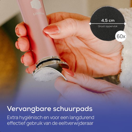 LifeWise® Elektrische Eeltverwijderaar - 60 Vervangbare Schuurpads - Hygiënisch - Netstroom Adapter - Voetvijl - Eeltvijl - Roze