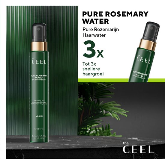 Collage met op de linkerhelft een groene fles met goudkleurige dop. Op de rechterhelft tekst over 3x snellere haargroei.