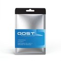 Emballage produit QOST avec logo et coordonnées.