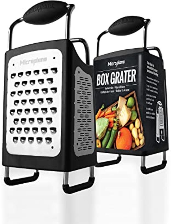 Microplane Elite Keuken box-rasp met vijf soorten mesjes in fijn, grof, extra grof, 2-weg snijrasp en grote schaaf met roestvrijstalen bladen