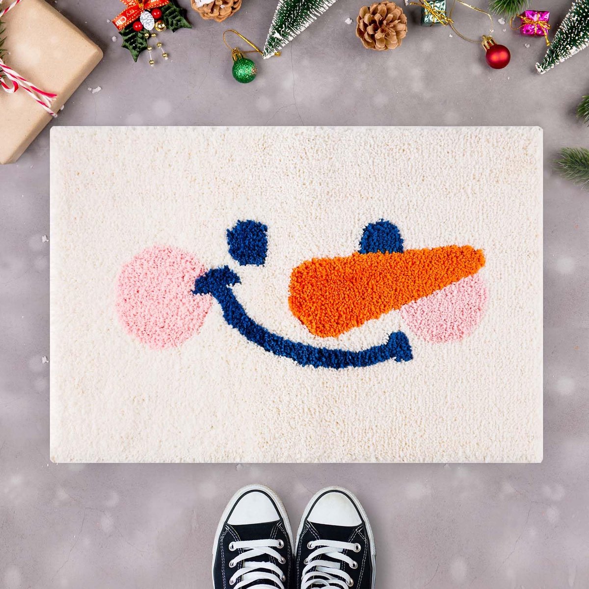 Kerst Badmat, Sneeuwvlokmatten Wasbare Keukenmatten Kerstthema Leuke Badkameraccessoires voor Woonkamer, Keuken en Badkamer (Sneeuwman-gezicht)