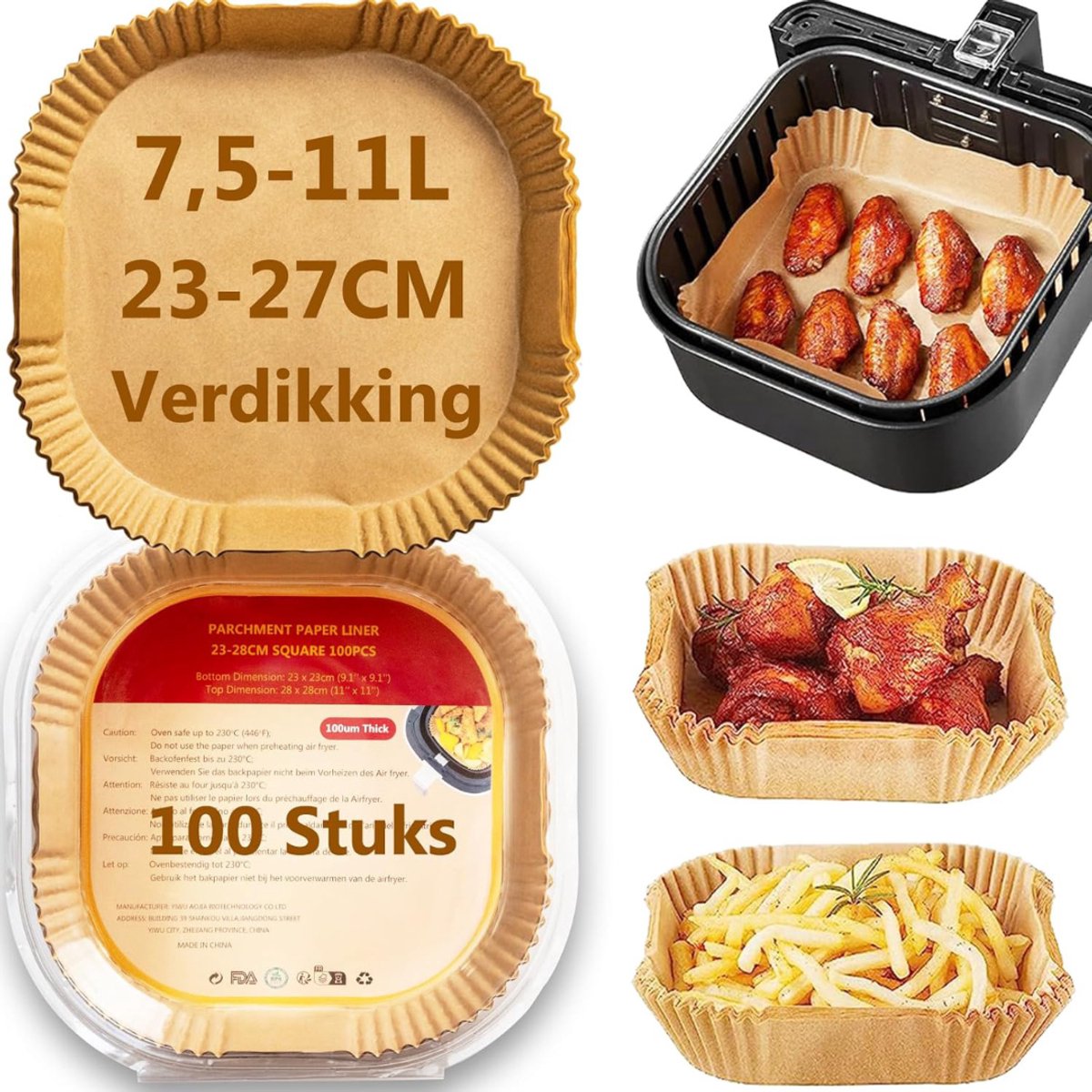 DailySupplies® Airfryer Accessoires - Siliconen Bakje - Bakpapier - Bruin