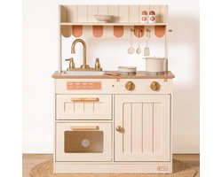 Yoin speelgoedkeuken - Keukentje - Speelgoed - Hout - Perzik/beige kleur - Inclusief accessoires - Van 3 tot 12 jaar - Met pannen