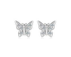 925 Sterling Zilveren Vlinder Oorstekers – Moissanite lab growb – witgoud Verguld – Inclusief Certificaat - The Jewellery Salon - Lab Grown dames oorbellen -