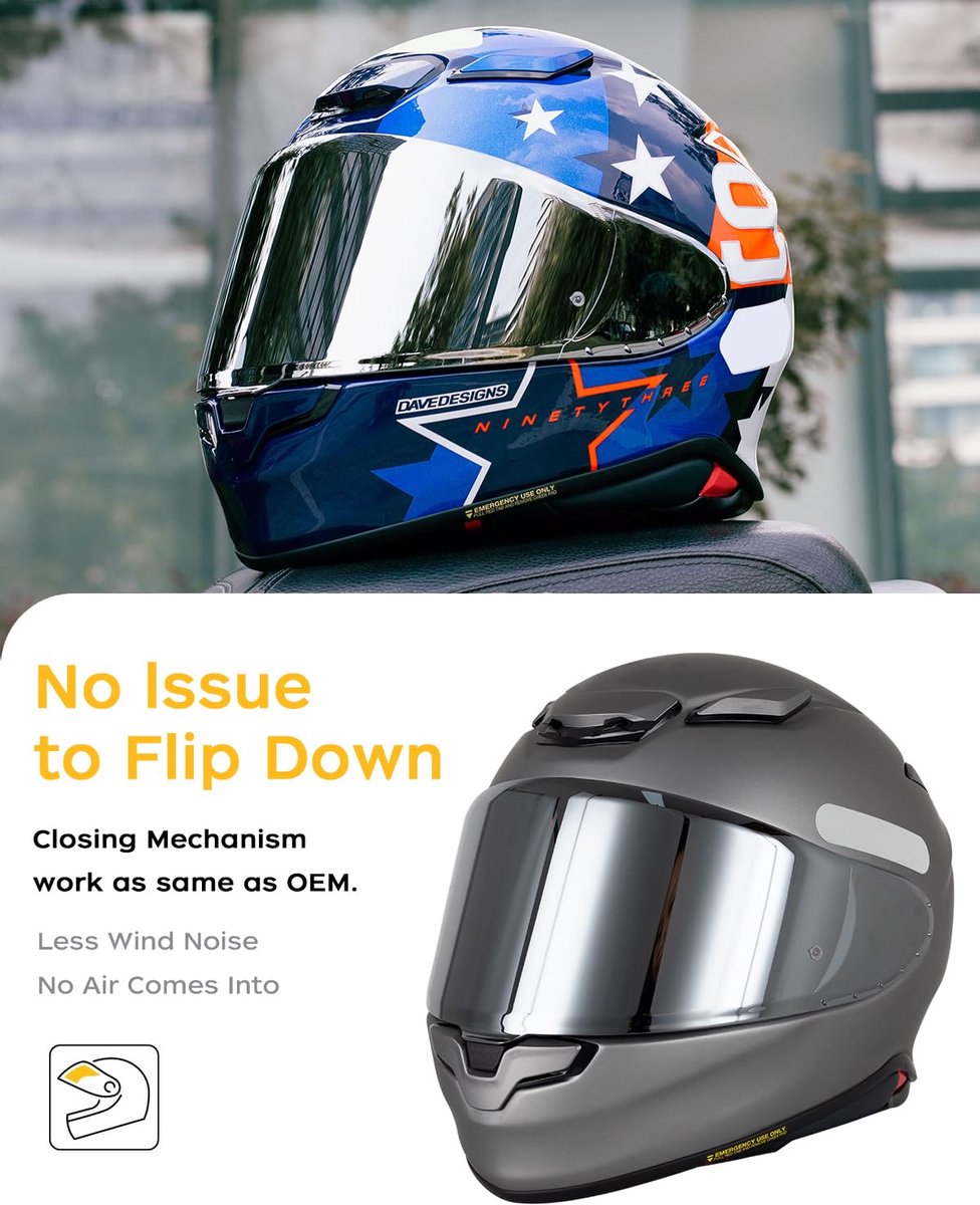 JeiibrZui Motorhelm Windscherm - PC Helm Vizier - UV-bescherming en Anti-condens Lens + Krasbestendig - 1 Item - Compatibel met AGV K1 K3 SV K5 K5-S Helmen (Zilver) – foto 2