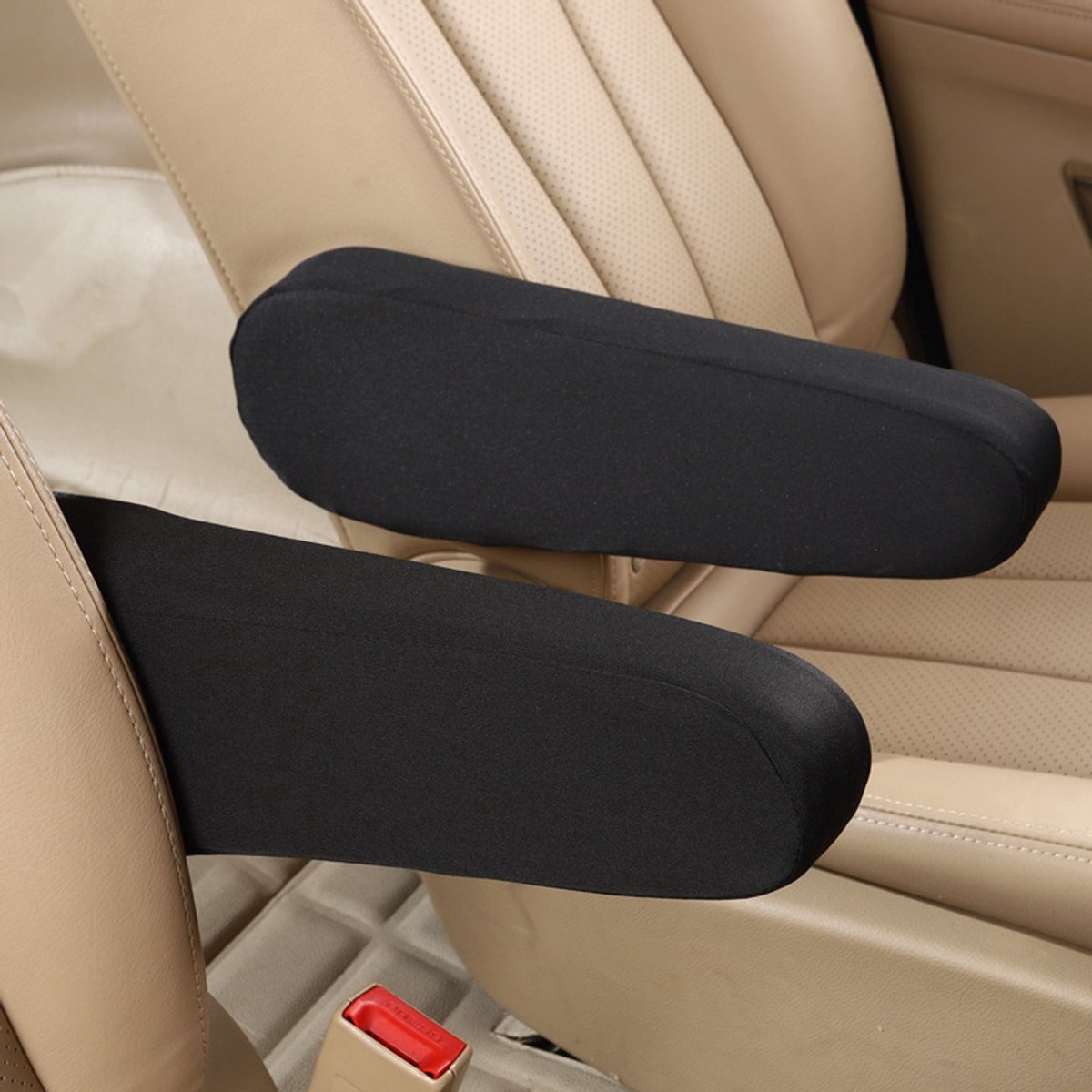 Image of 2 stuks universele voorstoel armsteunhoezen, elastische platte stoffen auto armsteunhoezen vervangend voor auto, SUV, vrachtwagen, bestelwagen (zwart)