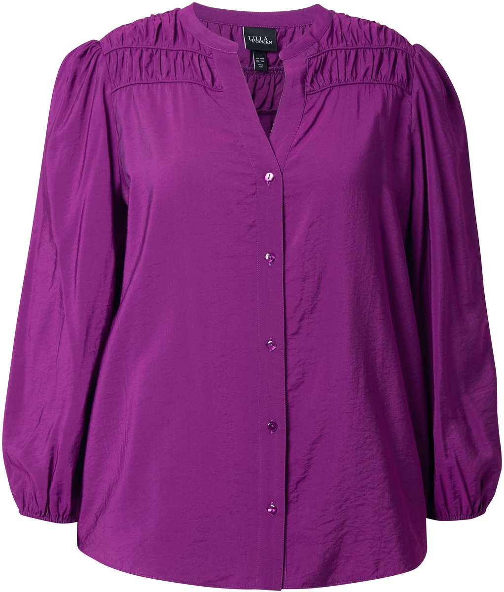 Ulla Popken - Dames - Blouse sierpas A-lijn tuniekhals siernaden lange mouwen - Licht pruim - Maat 54+