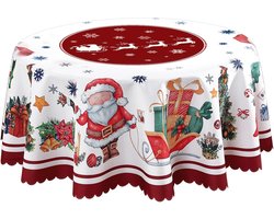 Kerst tafelkleed rond-Kerst tafelkleed-150cm-Kerstversiering-Sneeuwvlokboom Sneeuwpop Hert Kersttafelkleed - Voor Feestdecoraties