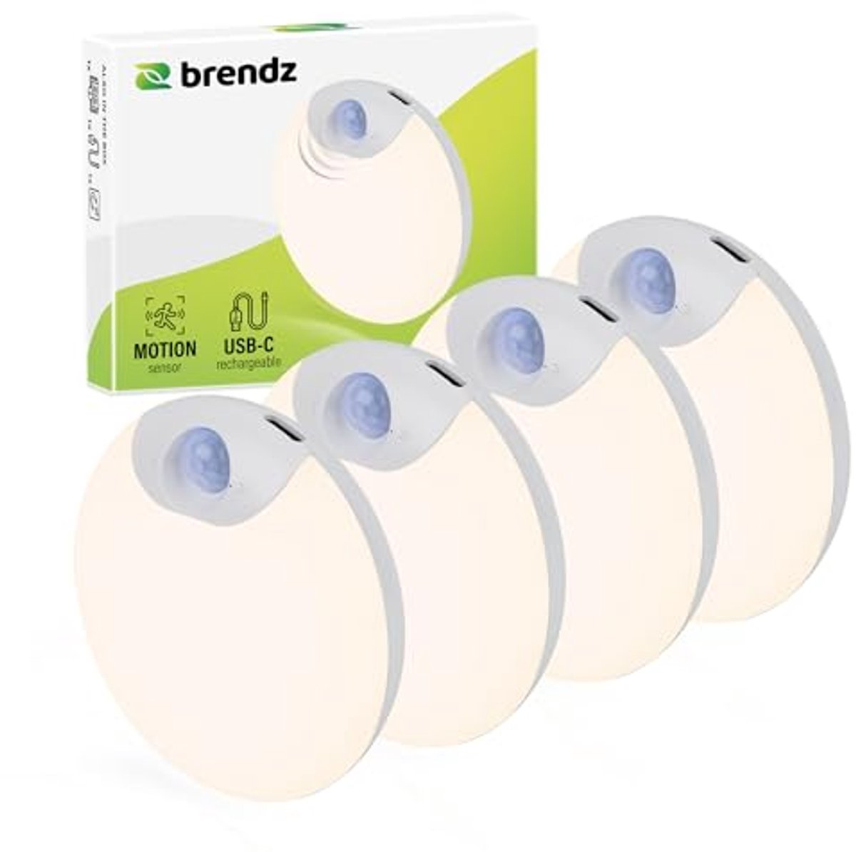 Rond LED Nachtlampje met Bewegingsmelder - Dimbare Oplaadbare Verlichting voor Trap en Kast - 4 Stuks Warmwit 3000 K