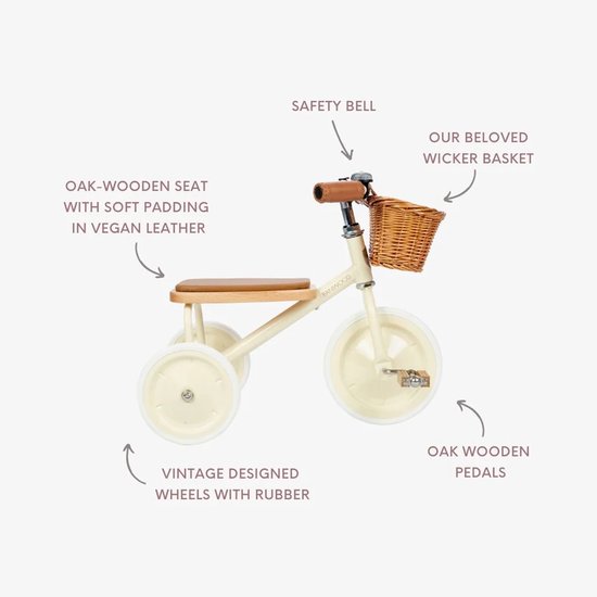 Banwood Trike Driewieler Met Duwstand En Mandje - Cream van Banwood — afbeelding 3