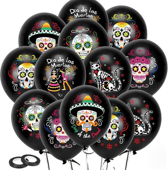 30 stuks Dag van de Doden Ballonnen Decoraties, Mariachi Man Vrouw Suiker Schedel Latex Ballonnen voor Mexicaanse Fiesta Decoraties, Día de Los Muertos Party Ballonnen voor Halloween Decoratie