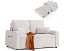 Xbro 2-zits Slaapbank – 3-in-1 Opvouwbare Slaapstoel en Bankstel met Verstelbare Rugleuning – Comfortabele Zetel en Tweepersoonsbed voor Woonkamer, Slaapkamer of Logeerkamer-Wit
