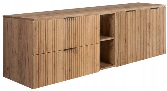 RODAN - Meuble de salle de bain FLOW avec étagère et plan de travail 140/57/46 cm - Meuble de salle de bain - Chêne Craft