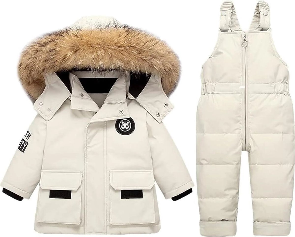 Kraftverdia® - skipak - skipak baby - winterpak voor baby - ski-donsjack pak - winddicht - warm - Tops en broeken 2STUKS - Geschikt voor jongens en meisjes Sneeuwpak - Wit - maat 110