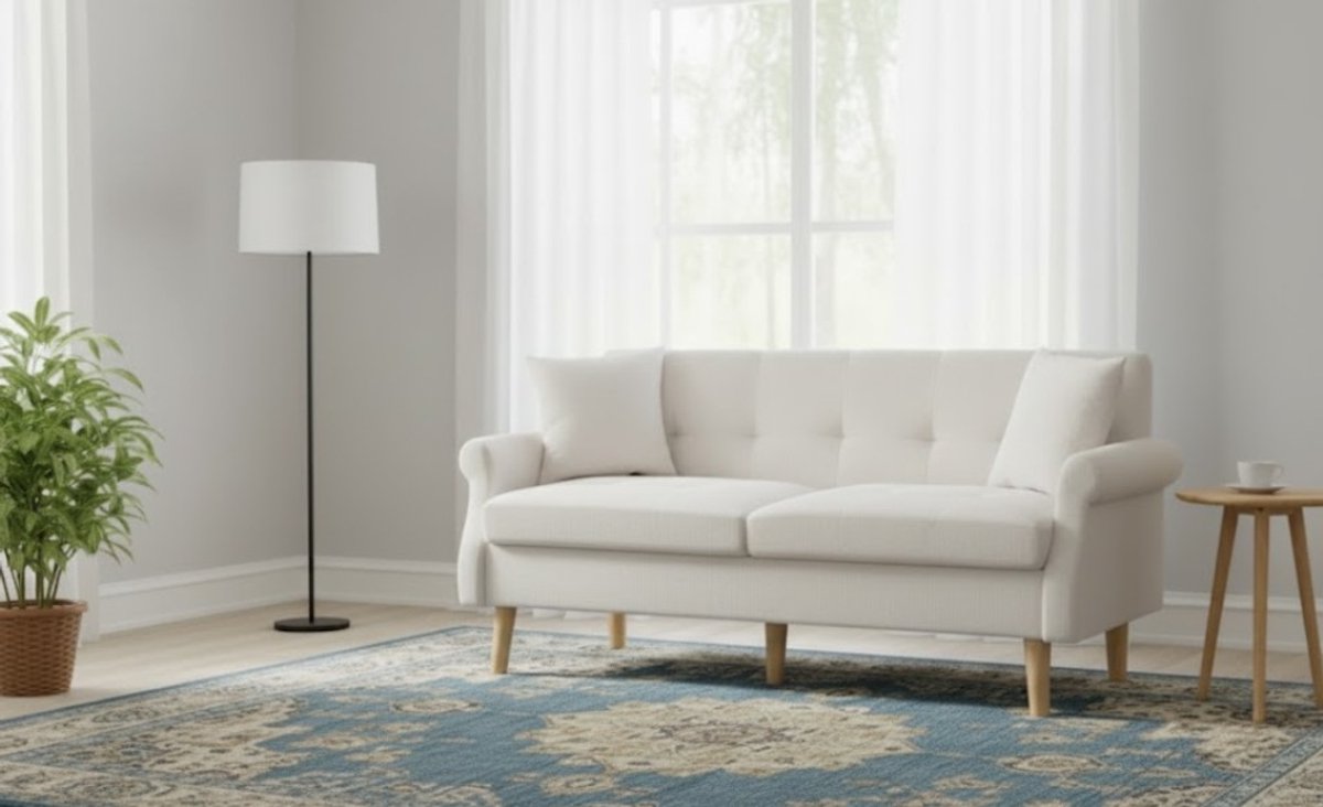 Eleganza 2-Zitsbank – Moderne Chenille Loveseat met Houten Poten & Dikke Kussens – Compacte Designbank voor Woonkamer, Slaapkamer & Kantoor – Beige – Ganeey
