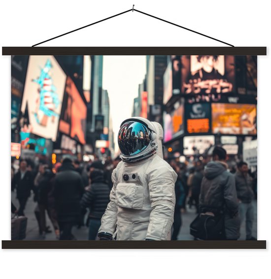 Posterhanger incl. Poster 120x90 cm - Schoolplaat - Stad - Mensen - Astronaut - Wit - Textielposter - Zwarte latten