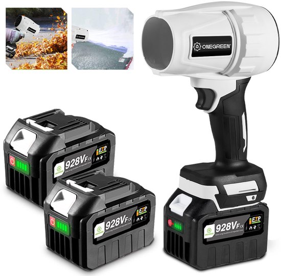 Foto: Onegreen accu bladblazer 160 m s borstelloze bladblazer 35000 omw min turbo jet blazer met 2x accu voor auto en hoekreiniging verwijdert stof bladeren water sneeuw