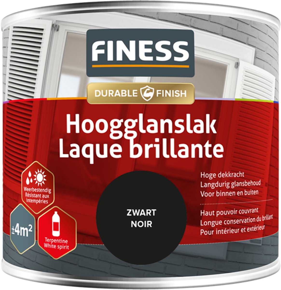 Finess lak - zwart - hoogglans - oplosmiddelhoudend - binnen en buiten - 250ml