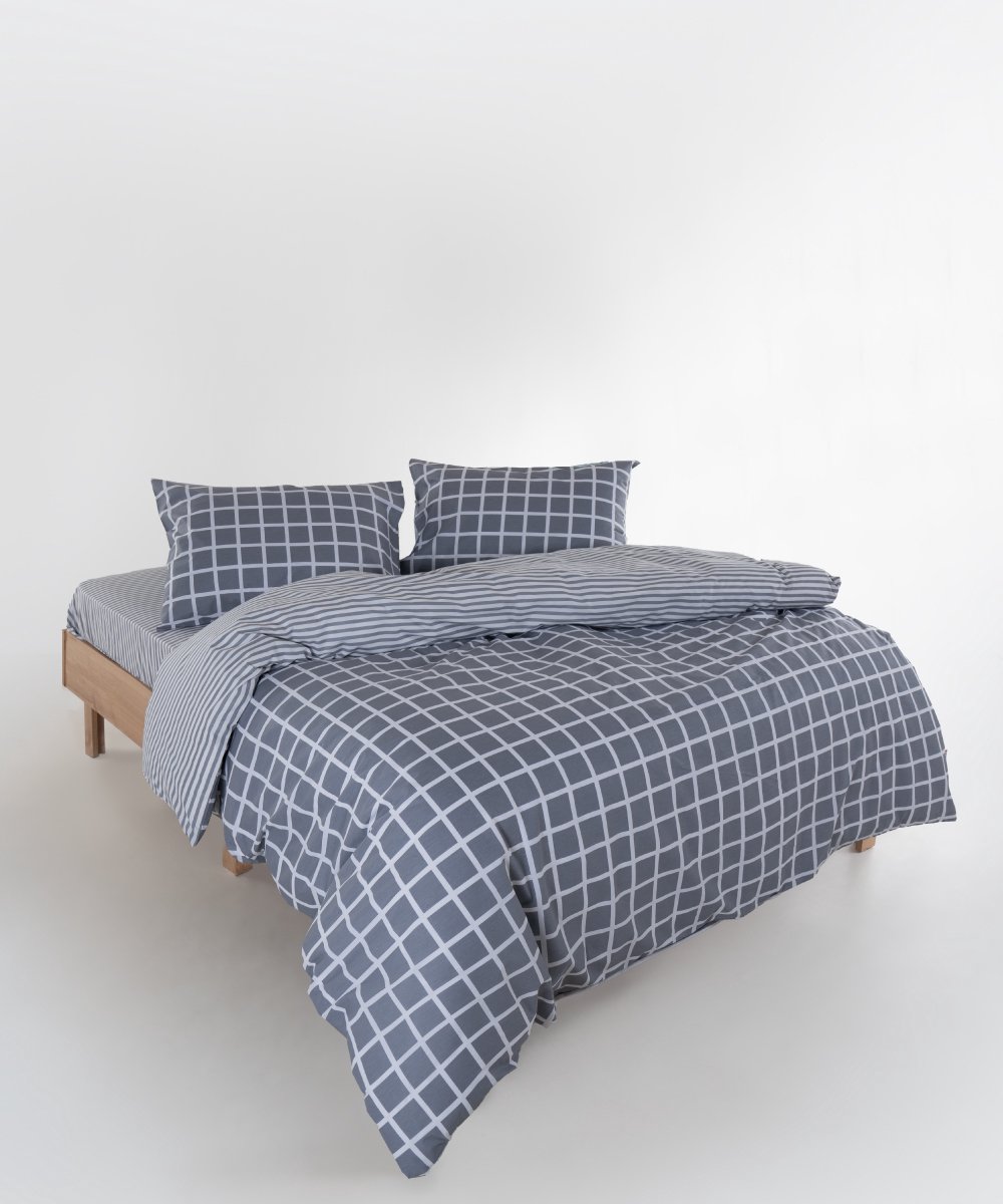 Linear Calm Geometric Gray Design Duvet Cover Set – Soft Multicolor 100% Cotton Ranforce Double Size - Dekbedovertrekset met lineair, kalm geometrisch grijs design – zacht, veelkleurig, 100% katoen, Ranforce, tweepersoonsformaat