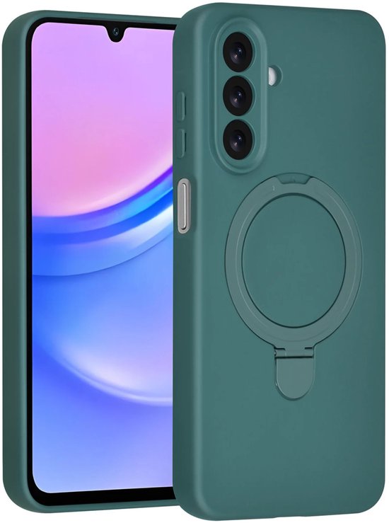 Coque arrière compatible avec : Samsung Galaxy A17 5G et Samsung Galaxy A26. Coque arrière en Siliconen antichoc à couverture complète avec anneau de support - Protection à 360 ° - Vert foncé