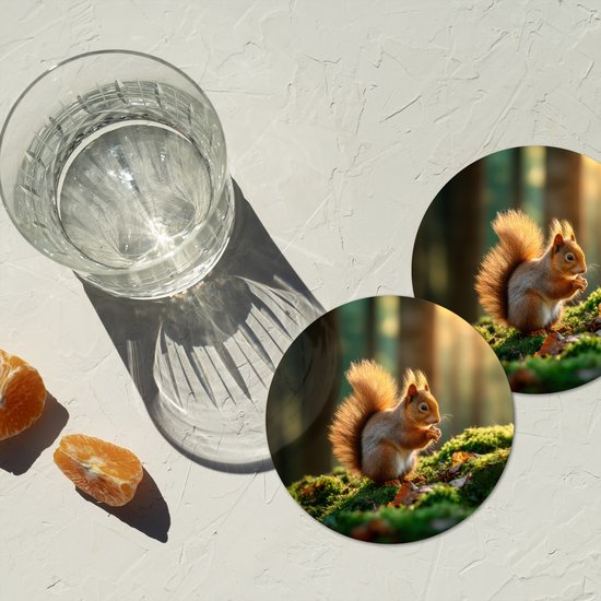 Sous-verres de verre ronds - Motifs écureuil, noix et herbe - 10 x 10 cm - Lot de 6