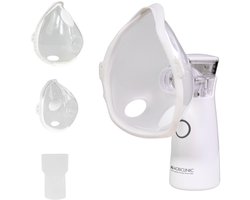 Mobiclinic Nebumobi1 - Aerosoltoestel - Vernevelaar - Draagbare met masker - Inhalator - Nebulizer - Zeer stil - Met mondstuk, mondkapje voor volwassenen en mondkapje voor kinderen - Wit