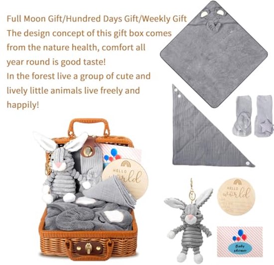 Complete babycadeauset voor jongens - 7-in-1 geschenkmand met babydeken, sokken en meer — afbeelding 5