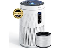 BS Luchtreiniger Pro - Air Purifier 5-laags met UV Desinfectie – HEPA 13 + Koolstoffilter – 400 m³/h 90m² – Werkt tegen allergieën, pollen, geurtjes – Automatisch met Luchtkwaliteit Indicator - Clean Air diffuser