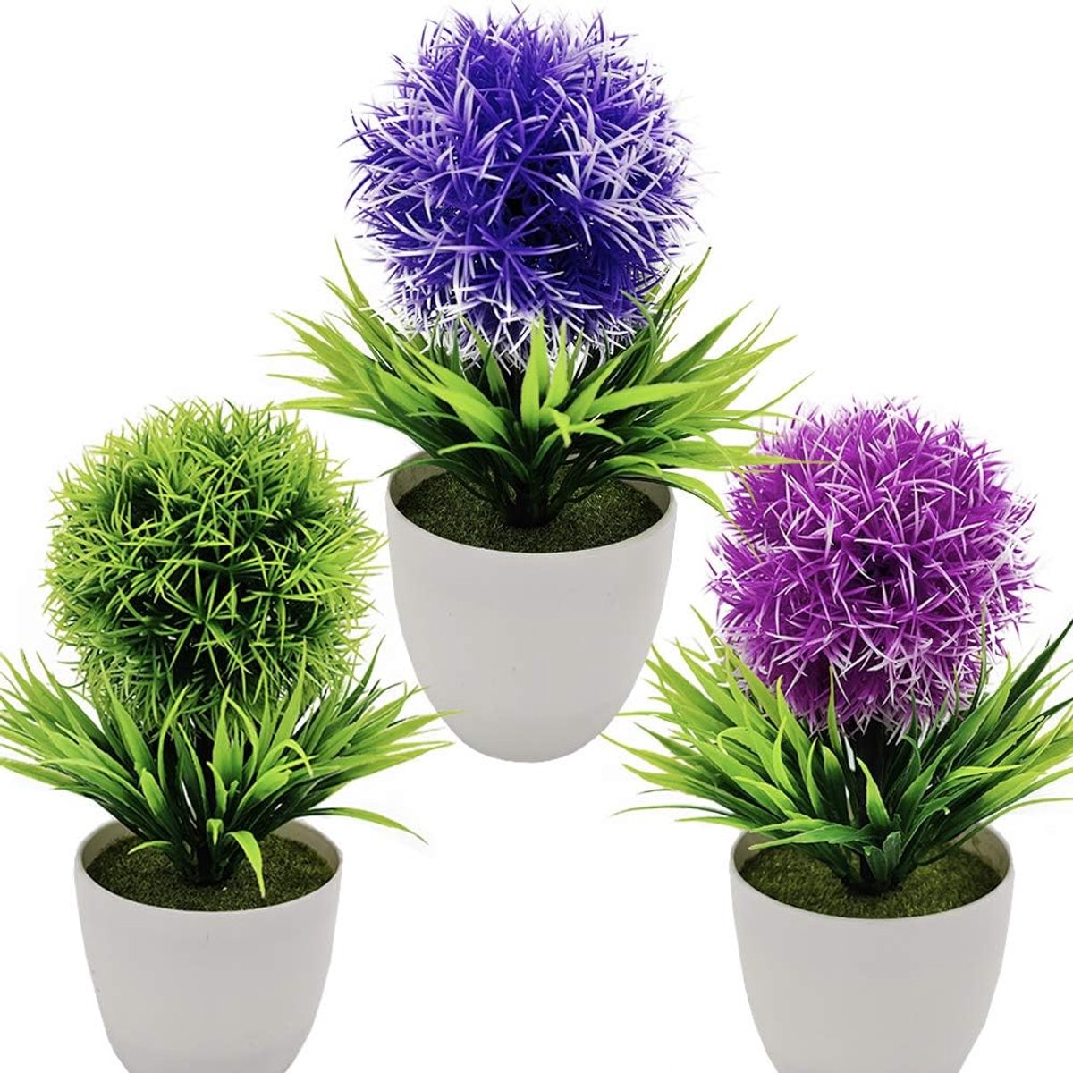 Famanu - kunstplanten met potten 3 stuks Buxus Topiary Groen Gras Bal - Kunstmatige Buxus Topiary Faux struiken Planten - Binnen Kantoor Huis Decor,Badkamer balkon Aankleding planten