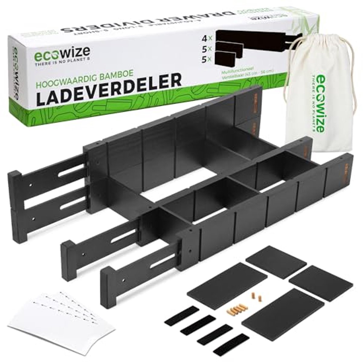 Bamboe Ladeverdeler 43-56 cm - Verstelbare Indeler voor Keuken, Badkamer en Slaapkamer